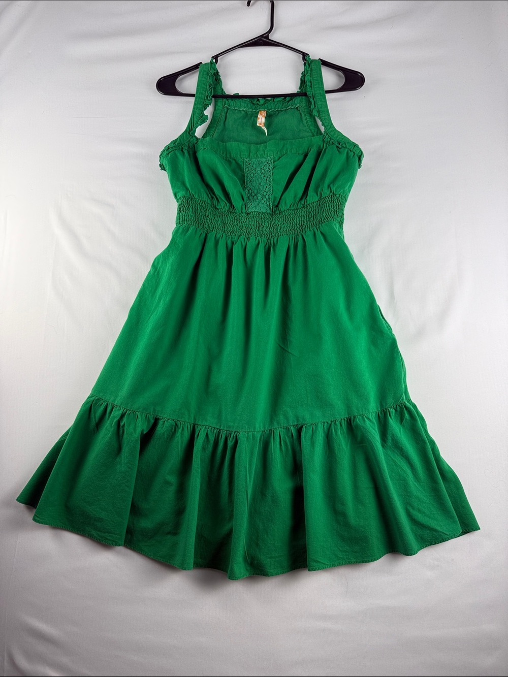 Maeve Green Cotton Midi Dress Size 4 Elastic Waist Ruffle Hem Pockets EUC